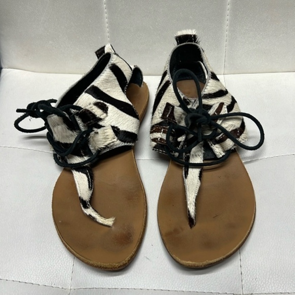 Sorel Summer II Gladiator Sandals Zebra Calf Hair Lace Up Size 6